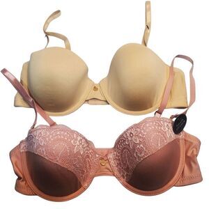 2 A.B.S. By Allen Schwartz Convertible Lightly Molded Bras Size 34C. Dusty Rose